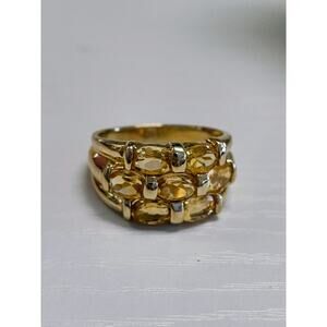 Gold Plated 925 Sterling Silver Ring Size 9 Three Row Oval Citrine LIRM NOV BDAY